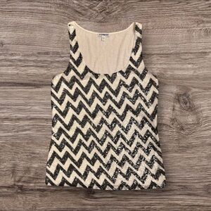 Express Charcoal and Cream Chic Chevron Sequined Dressy Tank Top Size Small